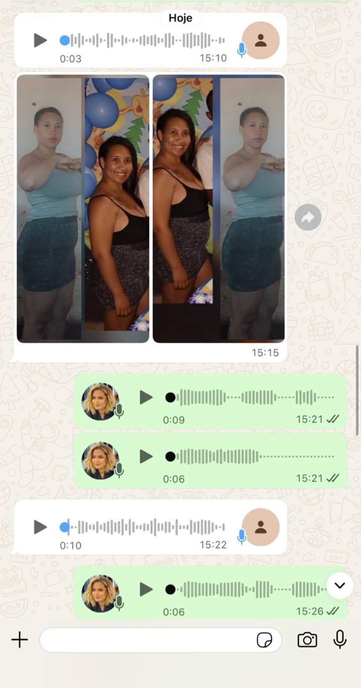 Print de conversa com fotos de antes e depois enviadas por cliente
