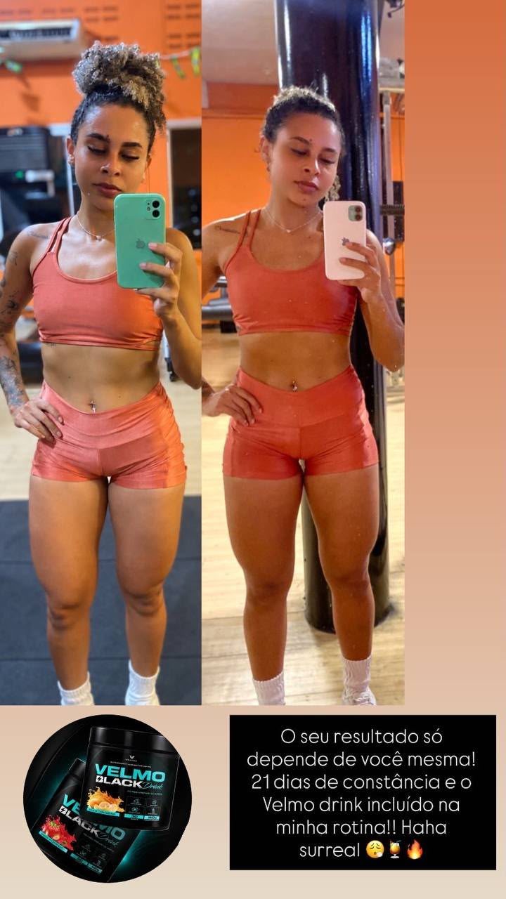 Antes e depois com VELMO Black Drink em 21 dias