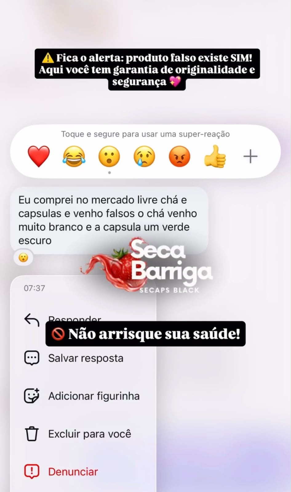 Alerta sobre produto falsificado comprado em marketplace